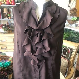 Brown sleeveless ruffle blouse